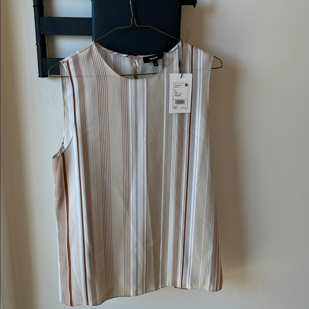 Theory Striped Sleeveless Blouse - Cream and Brown